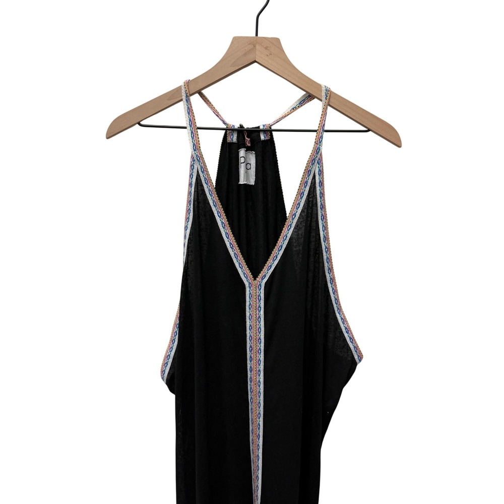 Pitusa Inca Maxi Sun Dress Black V-Neck Racerback Embroidered Trim Standard Size - Picture 3 of 8